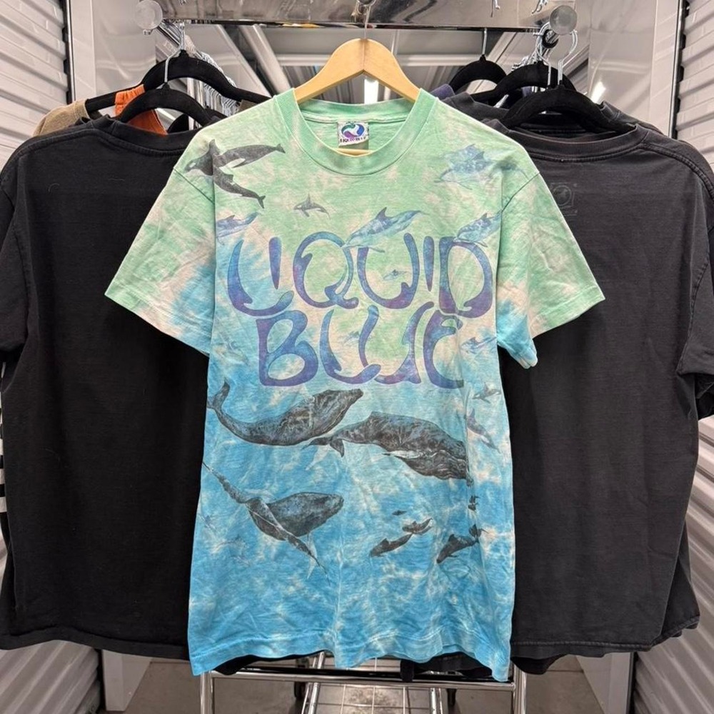 Sick Vintage 90's Single Stitched Liquid Blue Aquatic Ocean All Over Print Tee